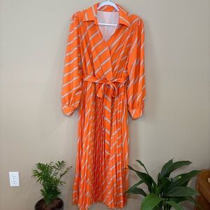SHEIN Orange with Navy Stripes, Long Sleeved, Collared Shirtdress, 3X, EUC